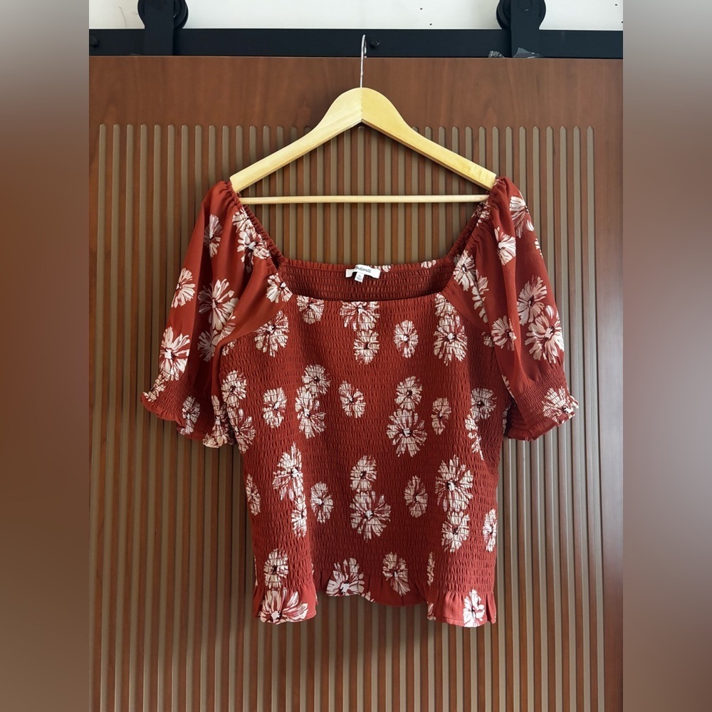 MADEWELL |  Georgette Lucie Puff-Sleeve Smocked Bodice Top in Moody Bloom - Picture 3 of 5